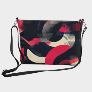 Vegan leather crossbody bag with an abstract all-over print, featuring bold colors and a modern design by LEDA.