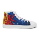 Bluenose High-Tops – High-top sneakers featuring a Nova Scotia flag design with a red lion rampant and blue and gold accents.